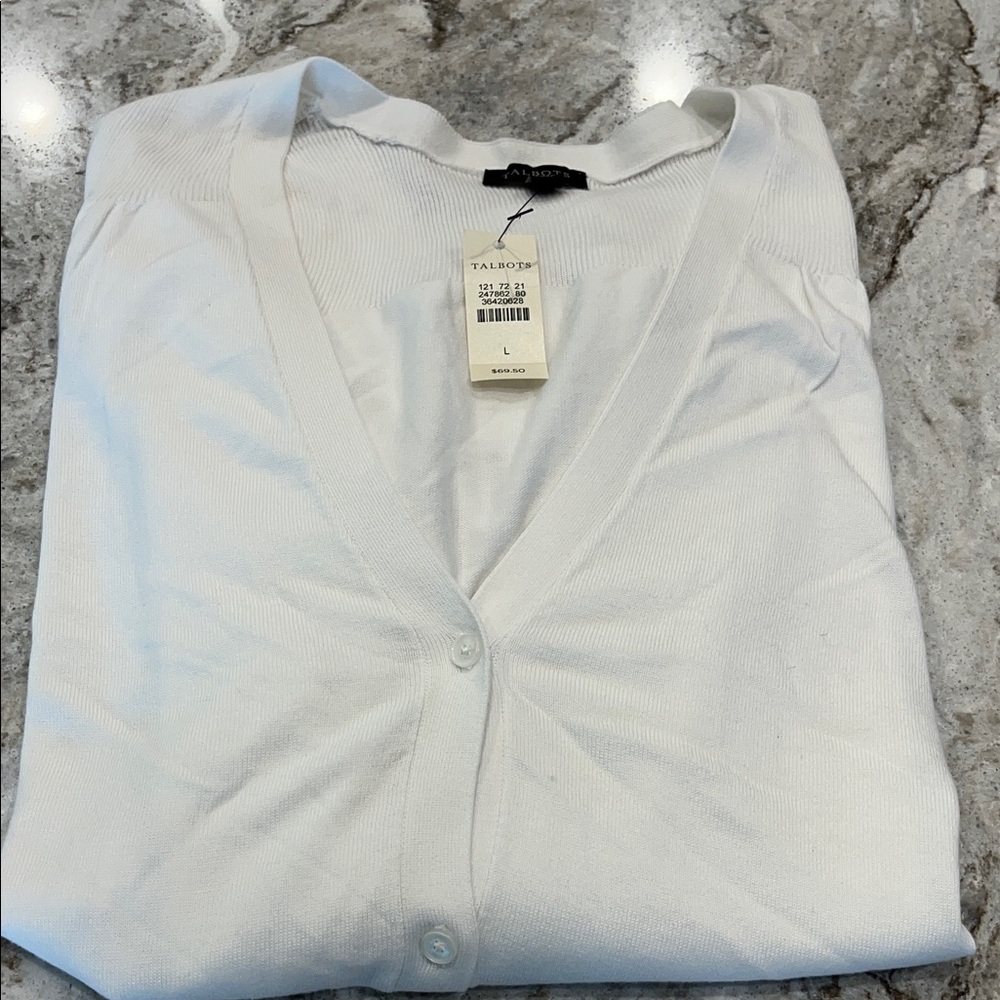 Talbots Women's Classic White Button Down Cardigan Sweater Large NWT Long Sleeve